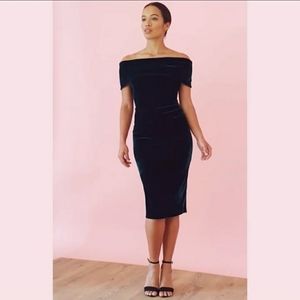 Vintage Navy Velvet Off Shoulder dress